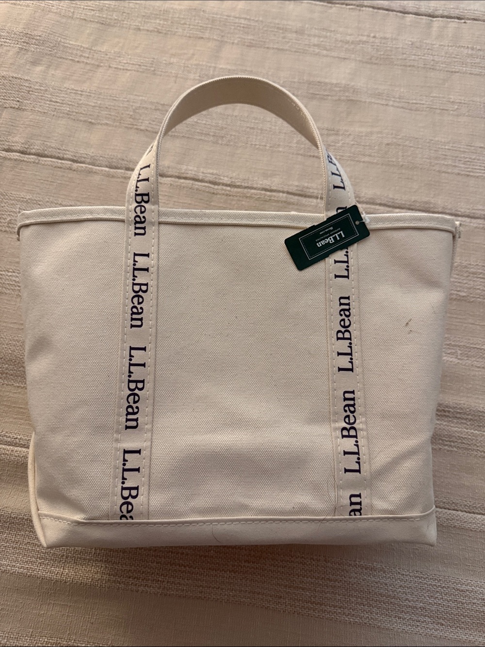 L.L. Bean Cream Canvas Tote with Logo Strap